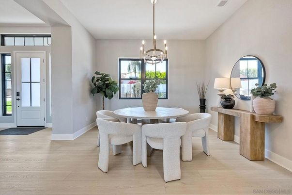 Dining room, Interior, Pendant Lights, Wood Texture Flooring
