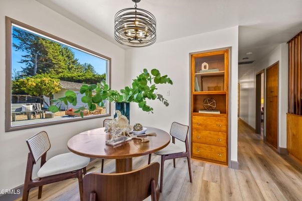Dining room, Interior, Pendant Lights, Wood Texture Flooring