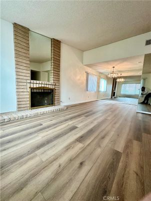 Chandelier, Empty room, Fireplace, Interior, Wood Texture Flooring