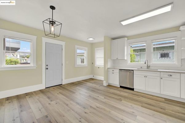 Interior, Kitchen, Pendant Lights, Stainless Steel Appliances, Wood Texture Flooring
