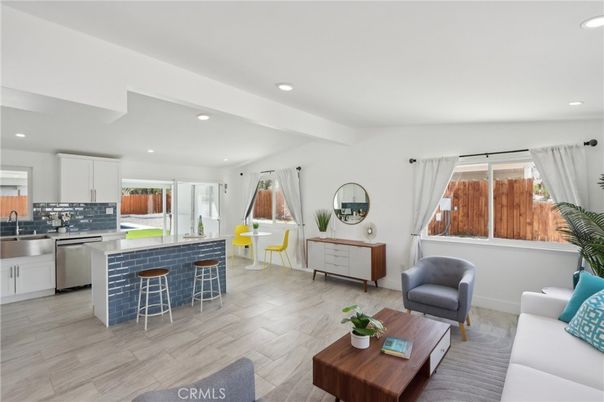 Interior, Kitchen, Living room, Recessed Lighting, Stainless Steel Appliances, Wood Texture Flooring
