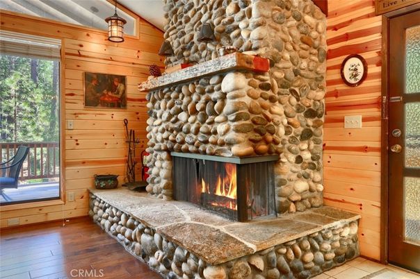 Fireplace, Interior, Stone Walls, Wood Texture Flooring, Wooden Walls