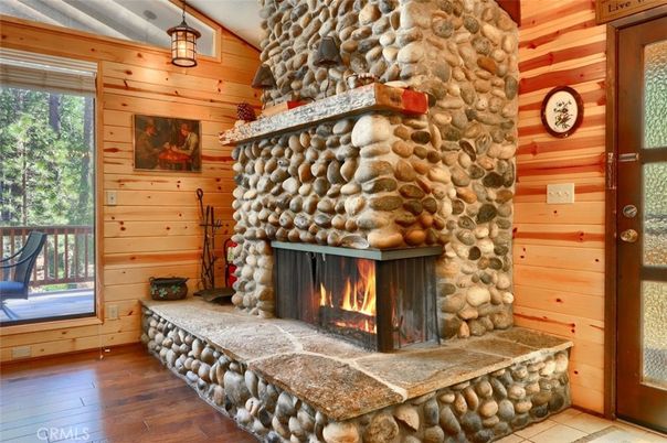 Fireplace, Interior, Stone Walls, Wood Texture Flooring, Wooden Walls