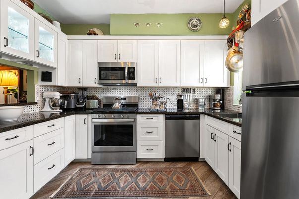Interior, Kitchen, Pendant Lights, Stainless Steel Appliances, Wood Texture Flooring