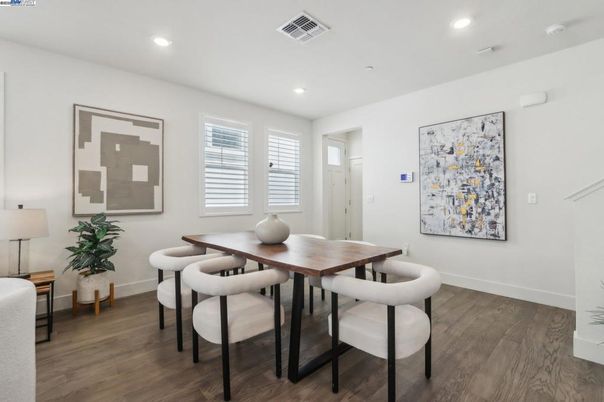 Dining room, Interior, Recessed Lighting, Wood Texture Flooring