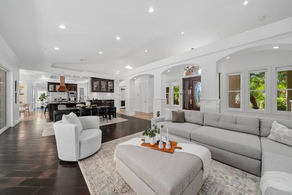 Dining room, Interior, Kitchen, Living room, Recessed Lighting, Wood Texture Flooring