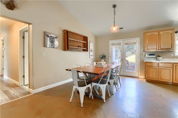 Dining room, Interior, Kitchen, Pendant Lights, Wood Texture Flooring