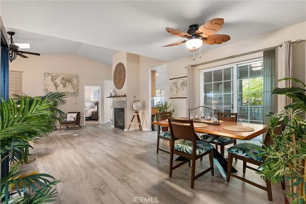 Dining room, Fireplace, Interior, Wood Texture Flooring