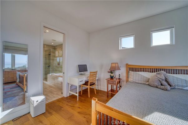 Bathroom, Bedroom, Glass Shower, Home Office, Interior, Recessed Lighting, Wood Texture Flooring
