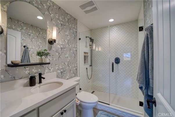 Bathroom, Glass Shower, Interior, Recessed Lighting