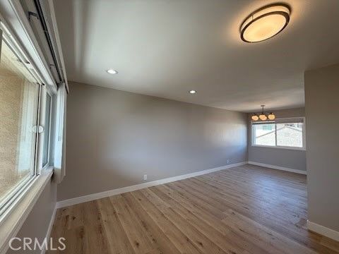 Chandelier, Empty room, Interior, Recessed Lighting, Wood Texture Flooring