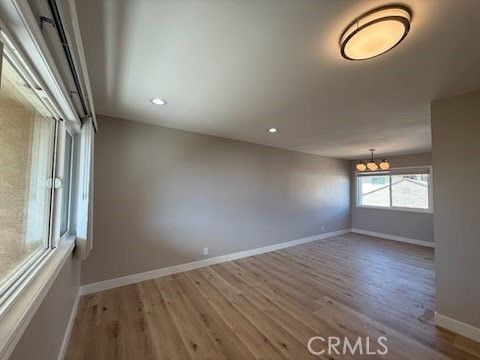 Chandelier, Empty room, Interior, Recessed Lighting, Wood Texture Flooring