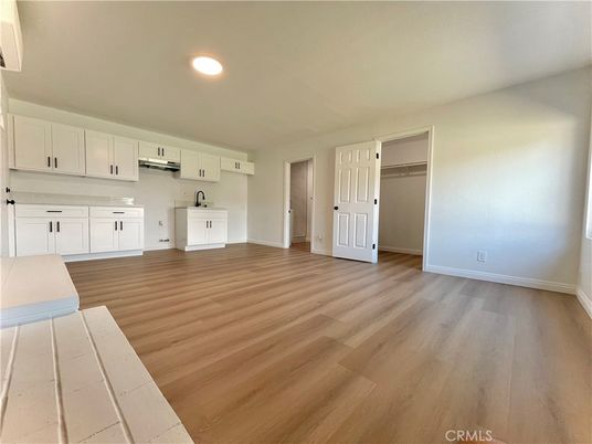 Empty room, Interior, Kitchen, Recessed Lighting, Wood Texture Flooring
