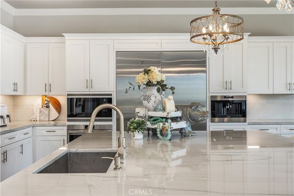 Chandelier, Interior, Kitchen, Pendant Lights, Stainless Steel Appliances