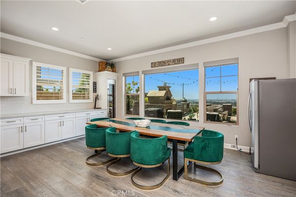 Dining room, Interior, Recessed Lighting, Wood Texture Flooring