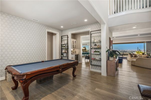 Billiard Table, Game Room, Interior, Recessed Lighting, Wood Texture Flooring