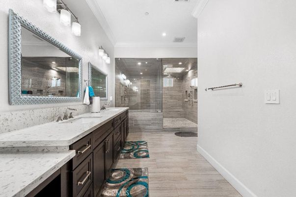 Bathroom, Dual Sink Vanities, Glass Shower, Interior, Recessed Lighting