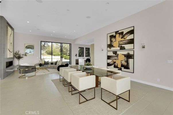 Dining room, Fireplace, Interior, Living room, Recessed Lighting