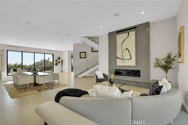 Dining room, Fireplace, Interior, Living room, Recessed Lighting