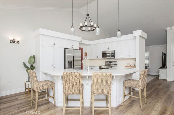 Interior, Kitchen, Pendant Lights, Stainless Steel Appliances, Wood Texture Flooring