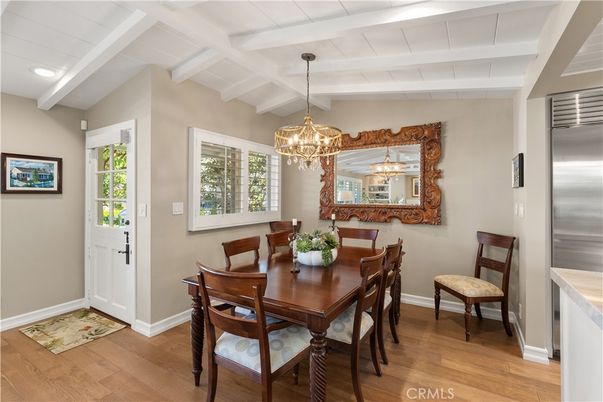 Chandelier, Dining room, Interior, Recessed Lighting, Wood Texture Flooring