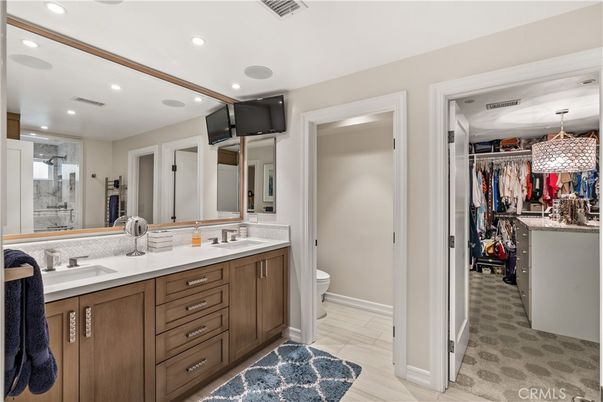 Bathroom, Dual Sink Vanities, Interior, Recessed Lighting, Walk-in Closets