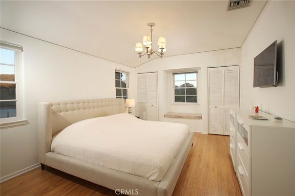 Bedroom, Chandelier, Interior, Wood Texture Flooring
