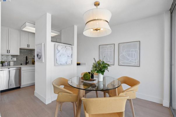 Dining room, Interior, Kitchen, Pendant Lights, Wood Texture Flooring