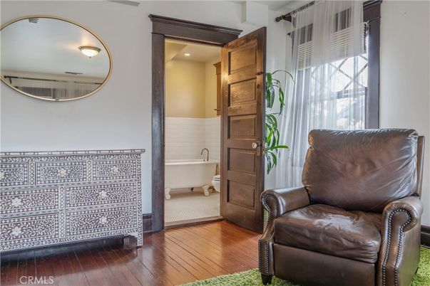Bathroom, Free Standing Baths, Interior, Recessed Lighting, Wood Texture Flooring