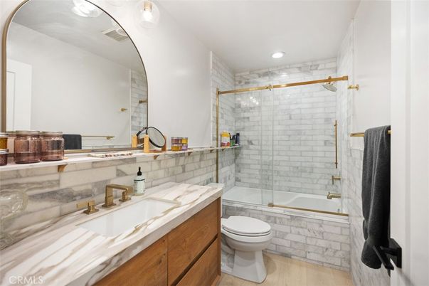 Bathroom, Glass Shower, Interior, Recessed Lighting, Wood Texture Flooring