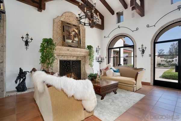 Chandelier, Fireplace, Interior, Living room, Wooden Beams