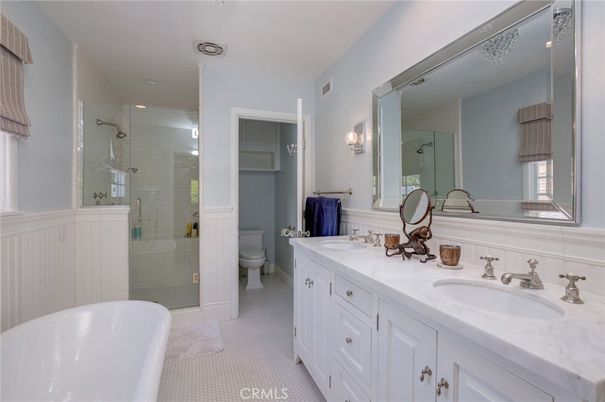 Bathroom, Dual Sink Vanities, Free Standing Baths, Glass Shower, Interior, Recessed Lighting