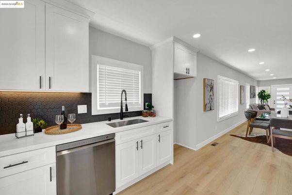 Dining room, Interior, Kitchen, Recessed Lighting, Stainless Steel Appliances, Wood Texture Flooring