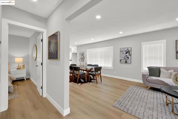 Dining room, Interior, Recessed Lighting, Wood Texture Flooring