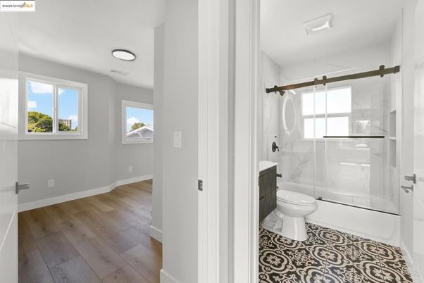 Bathroom, Glass Shower, Interior, Wood Texture Flooring