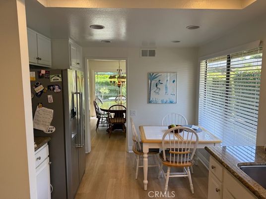 Dining room, Interior, Kitchen, Recessed Lighting, Wood Texture Flooring