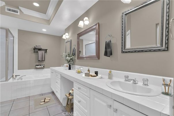 Bathroom, Dual Sink Vanities, Interior, Recessed Lighting, Tile Countertops