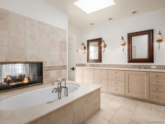 Bathroom, Dual Sink Vanities, Fireplace, Interior, Recessed Lighting