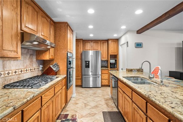 Interior, Kitchen, Recessed Lighting, Stainless Steel Appliances, Wooden Beams