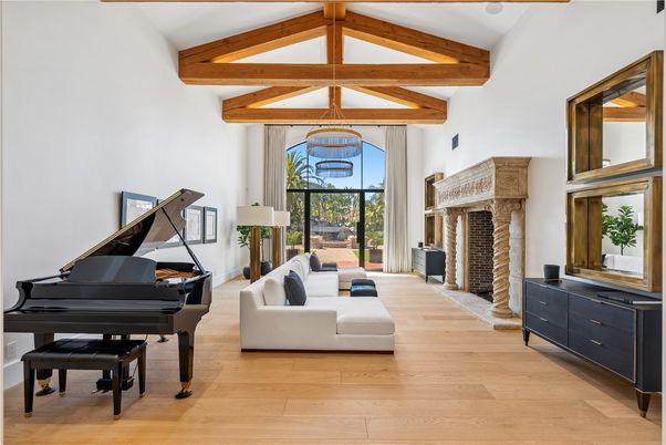 Fireplace, Interior, Living room, Piano, Wooden Beams, Wood Texture Flooring
