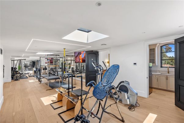 Fitness Equipment, Gym, Interior, Recessed Lighting, Wood Texture Flooring