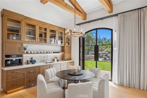 Chandelier, Dining room, Interior, Wooden Beams, Wood Texture Flooring