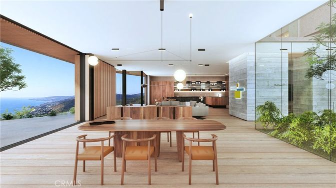 Dining room, Interior, Kitchen, Pendant Lights, Stainless Steel Appliances, Wood Texture Flooring