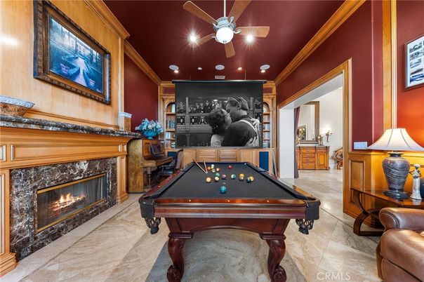 Billiard Table, Fireplace, Game Room, Interior, Recessed Lighting