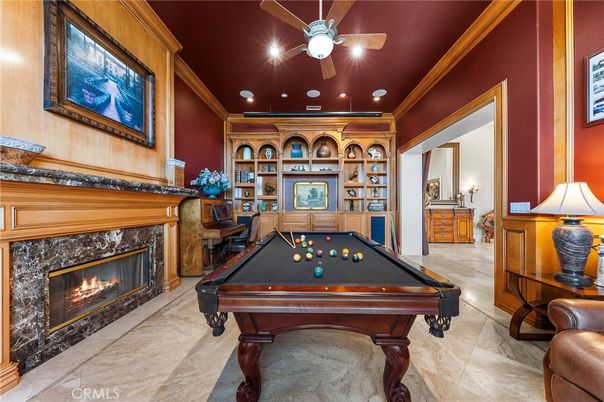 Billiard Table, Fireplace, Game Room, Interior, Recessed Lighting