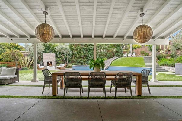 Backyard, Exterior, Fireplace, Pendant Lights