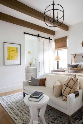 Chandelier, Interior, Living room, Wooden Beams, Wood Texture Flooring