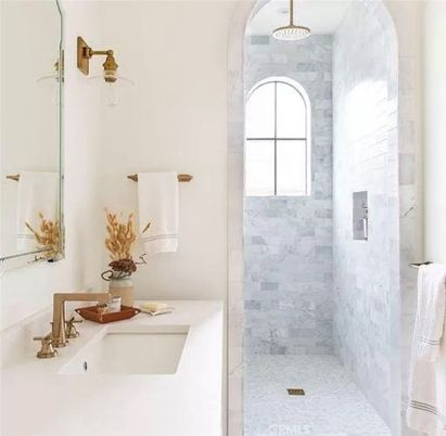Bathroom, Glass Shower, Interior, Marble Walls