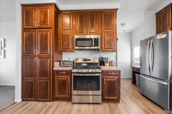 Interior, Kitchen, Stainless Steel Appliances, Wood Texture Flooring
