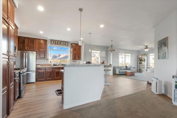 Interior, Kitchen, Living room, Pendant Lights, Recessed Lighting, Stainless Steel Appliances, Wood Texture Flooring